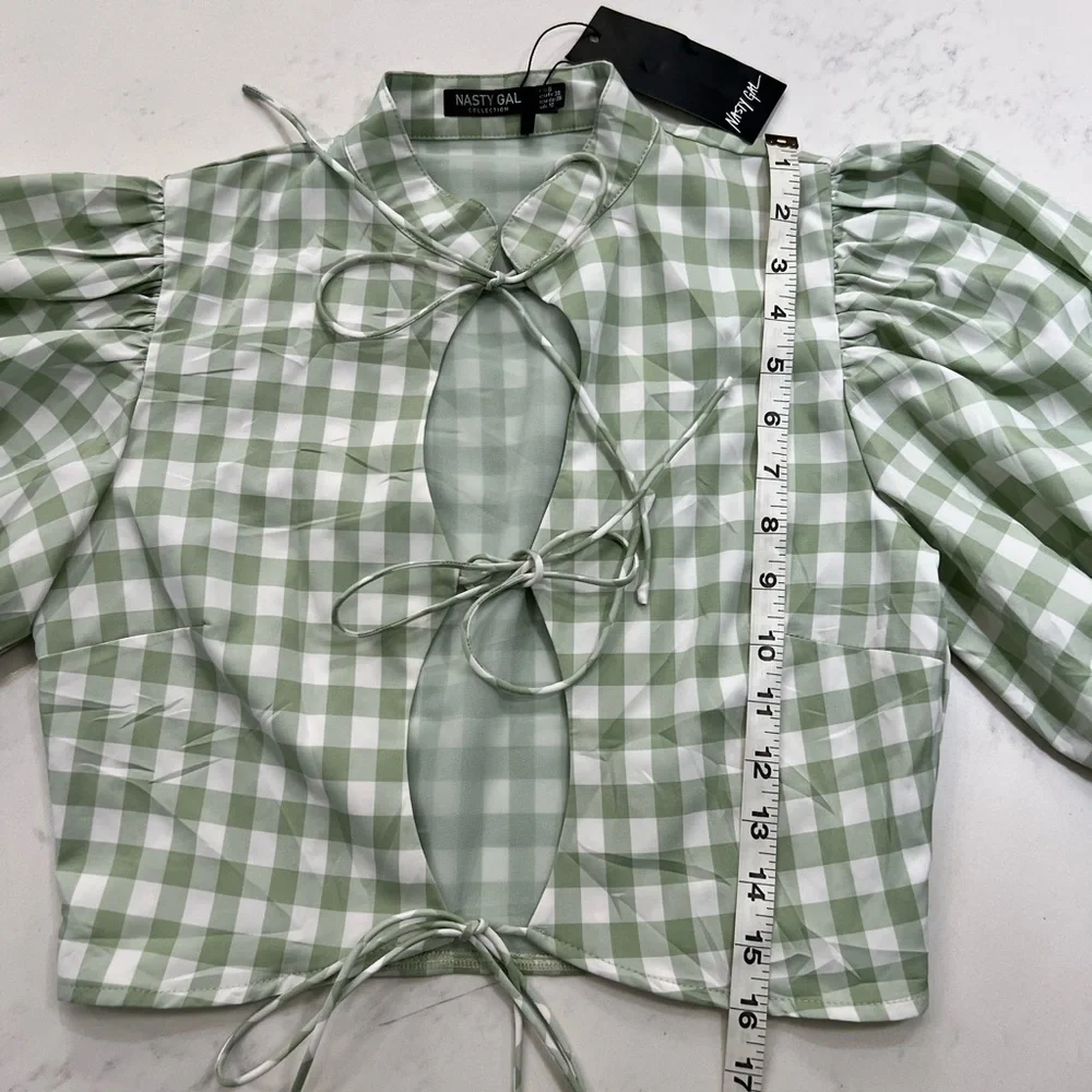 Nasty Gal Light Green Checkered Blouse - Picture 5 of 8